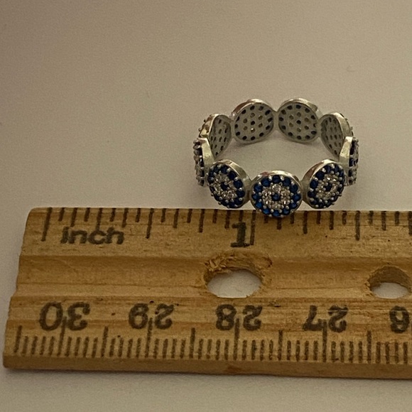 925 Silver band ring evileye blue / clear cz stones - Picture 2 of 4